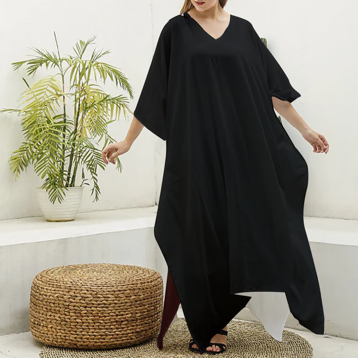 Imitation Silk V-neck Kaftan Robe