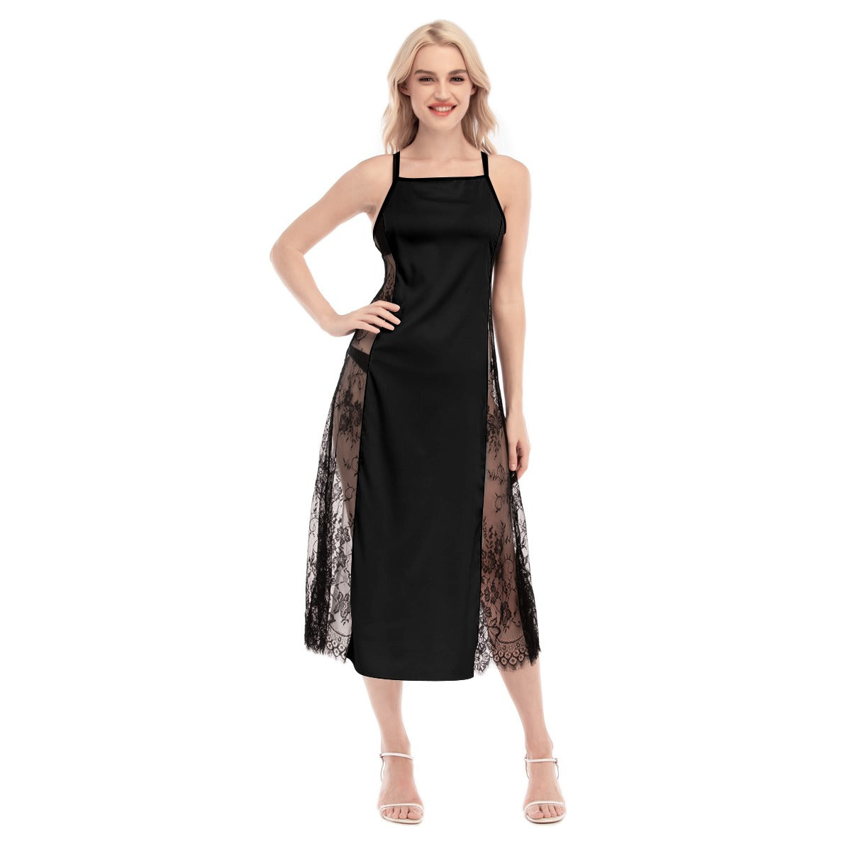See through sites Lace Cami Cross Back Dress