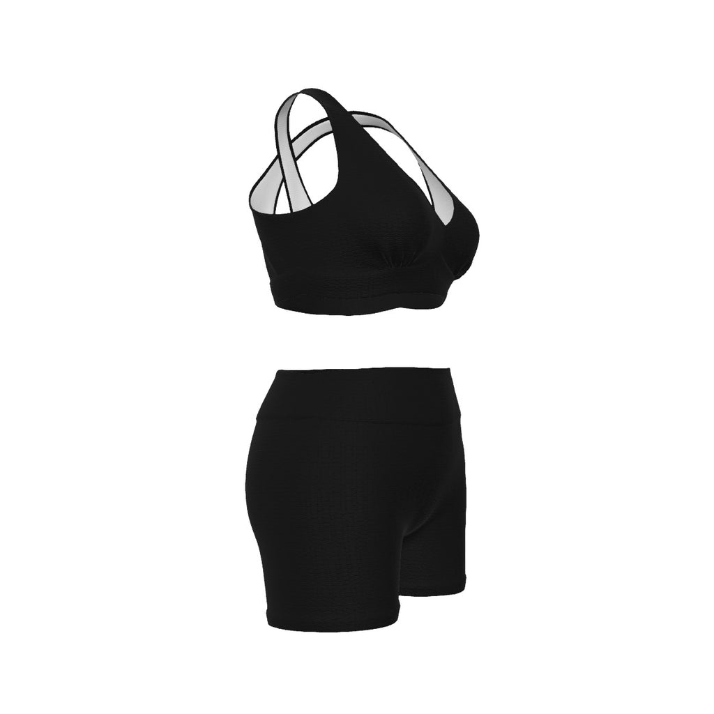 Sports Bra And Shorts Suit with honeycomb texture