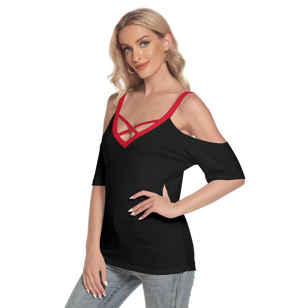 Cold Shoulder T-shirt With Criss Cross Strips