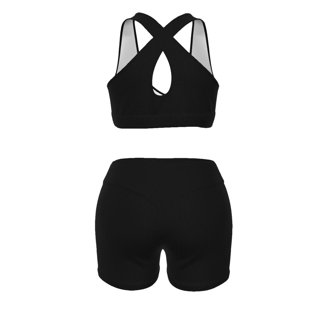 Sports Bra And Shorts Suit with honeycomb texture