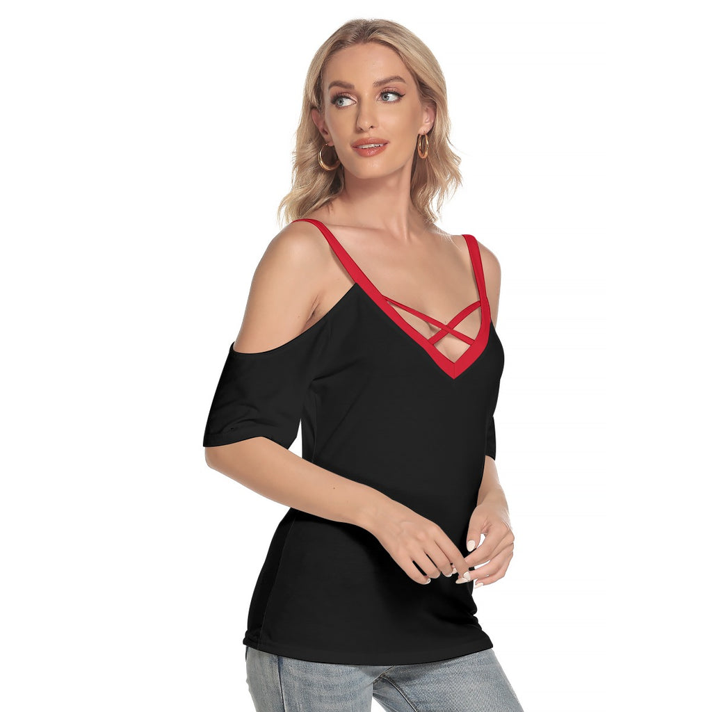 Cold Shoulder T-shirt With Criss Cross Strips