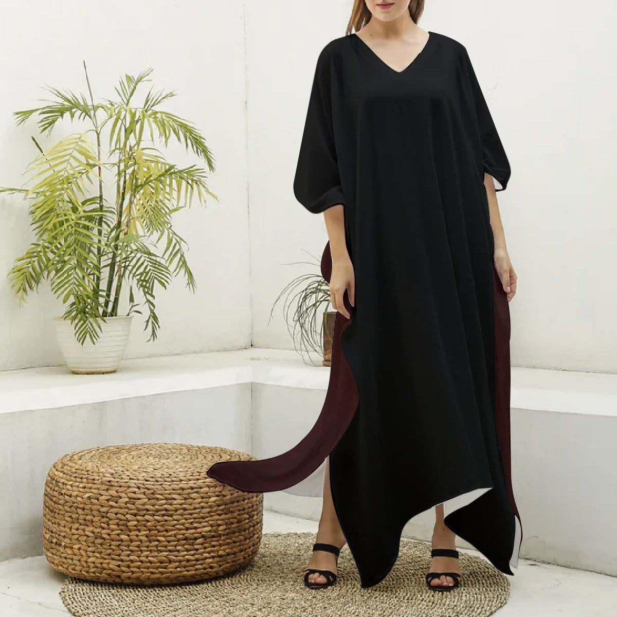 Imitation Silk V-neck Kaftan Robe