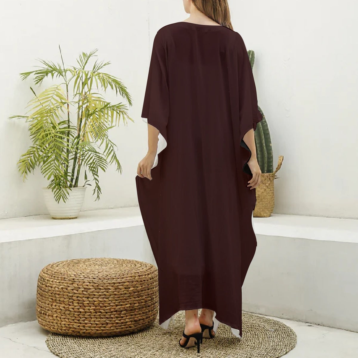 Imitation Silk V-neck Kaftan Robe