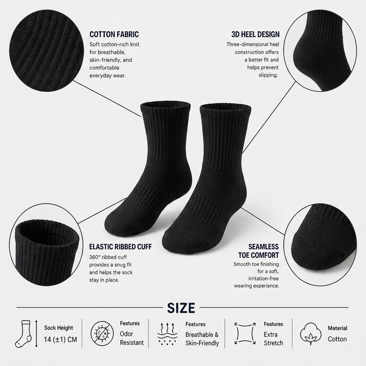 embroidery Sports Mid-Calf Socks|Cotton