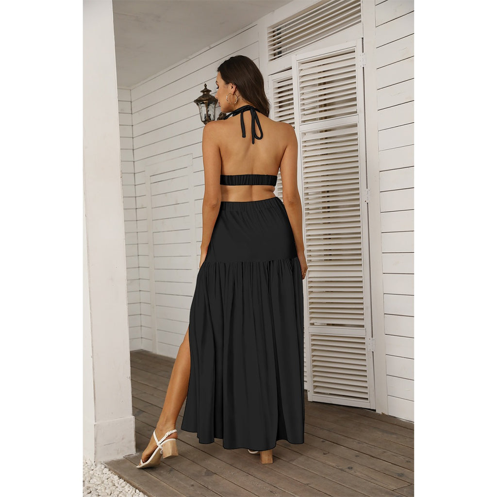 HIGH SIDE SLIT  SKIRT WITH MICRO CROP TOP