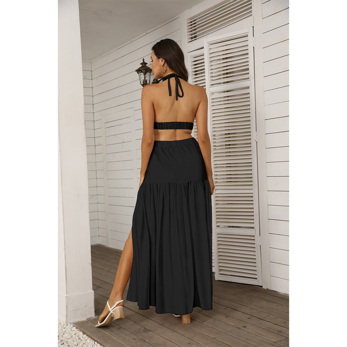 HIGH SIDE SLIT  SKIRT WITH MICRO CROP TOP