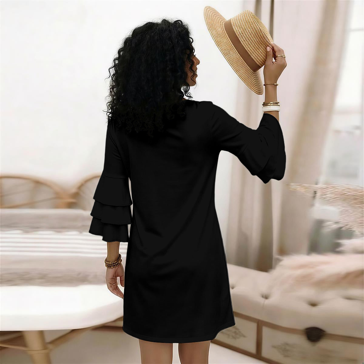 Women's Stacked Ruffle Sleeve Dress