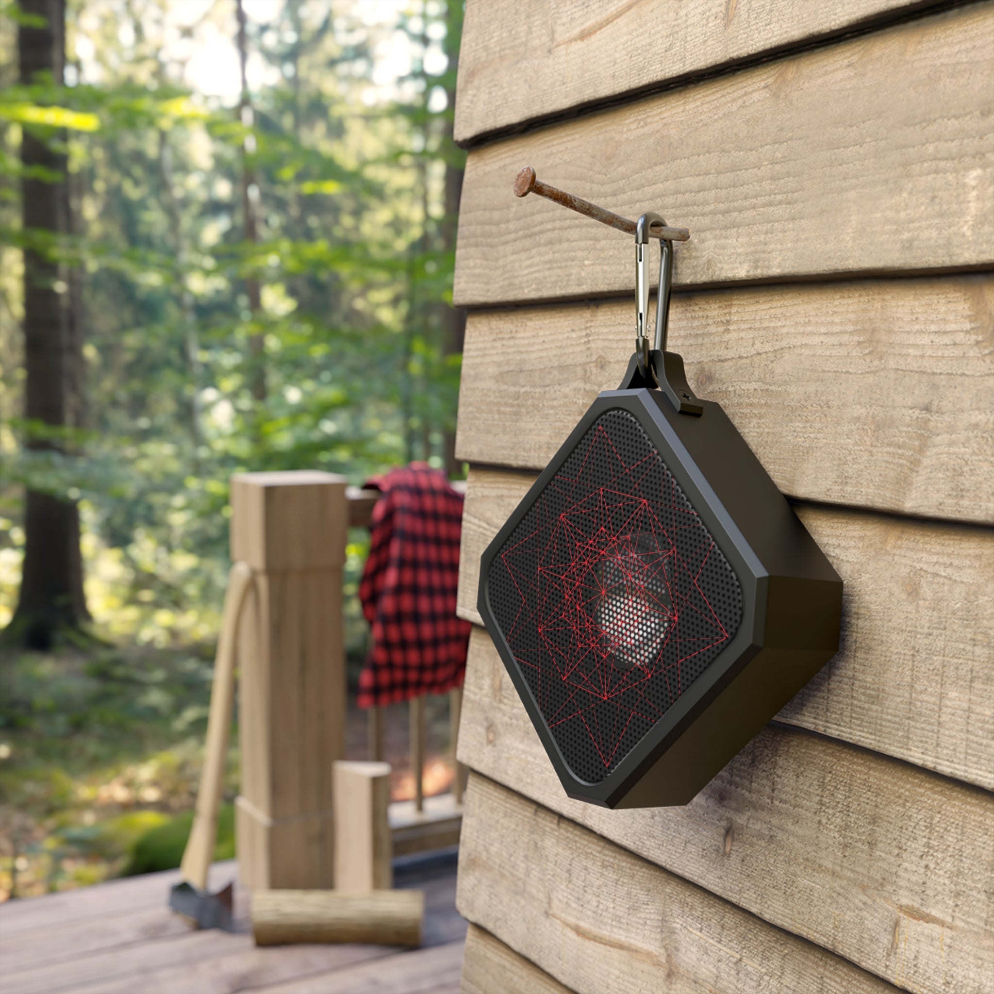 Rugged Waterproof Speaker with Red Geometry Design