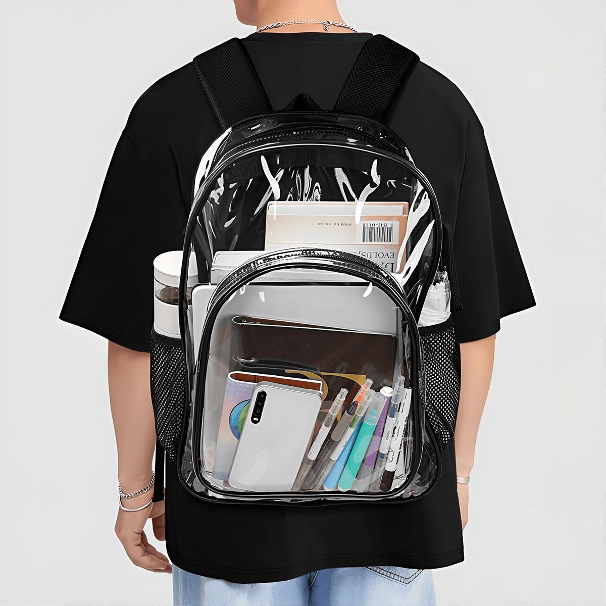 Clear Backpack with Mesh Pocket