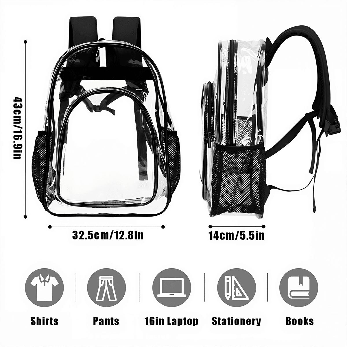 Clear Backpack with Mesh Pocket