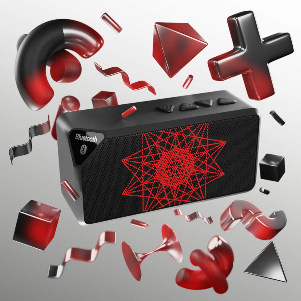 Portable Bluetooth Speaker — Red Geometric Grill Design
