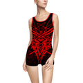 Red Geometric Starburst Swimsuit | Vintage Style One-Piece