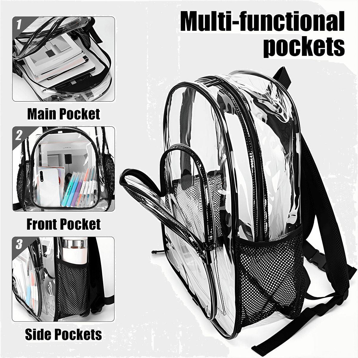 Clear Backpack with Mesh Pocket